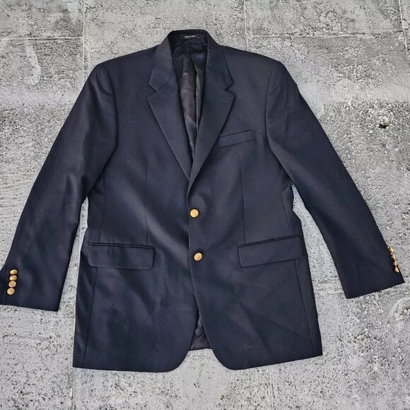 Chaps Men Blazer Black Sport Coat Wook jacket Gold Tone Button Size 42L - Picture 3 of 12